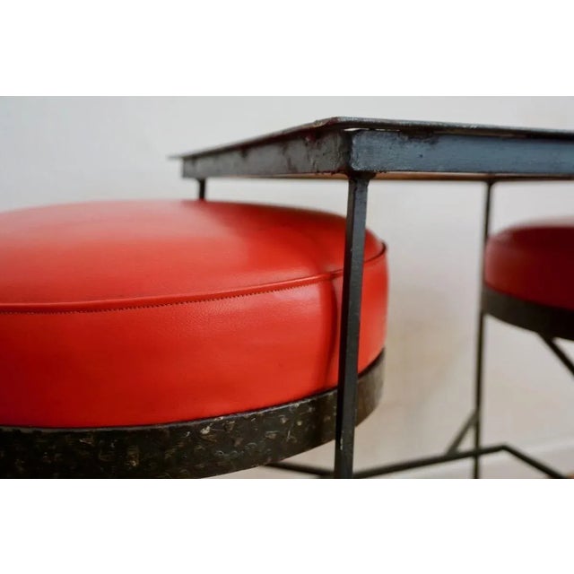 Hungarian Ceramic Side Table & Red Stools, 1969, Set of 3 For Sale - Image 6 of 18