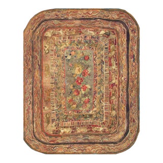 1890s Multicolor Floral Folk Art Antique American Hooked Rug 5' 8" X 8' 2" Wool Cotton Knotted Carpet For Sale