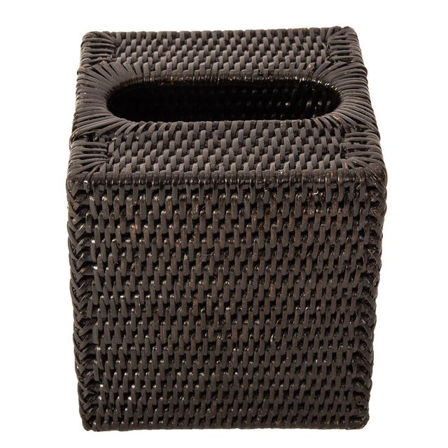 Wood Artifacts Rattan Column Tissue Box Cover in Tudor Black For Sale - Image 7 of 7