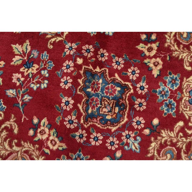 Kerman Rug 9’1” X 14’7” Red Wool Vintage Traditional Hand-Knotted Carpet For Sale - Image 4 of 15
