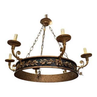 French Empire Style Gilt Brass 6 Light Chandelier For Sale