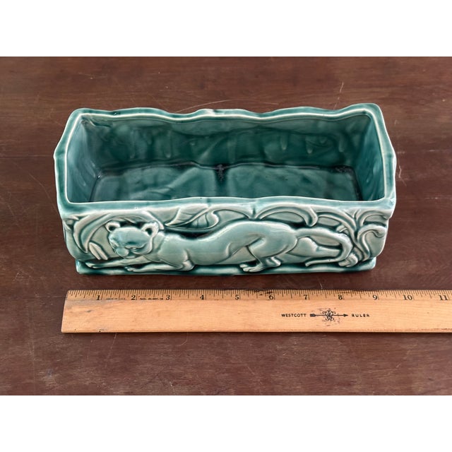 Green Vintage Green Panther Planter Rectangular Ceramic Console Bowl Mid Century Art Pottery For Sale - Image 8 of 8