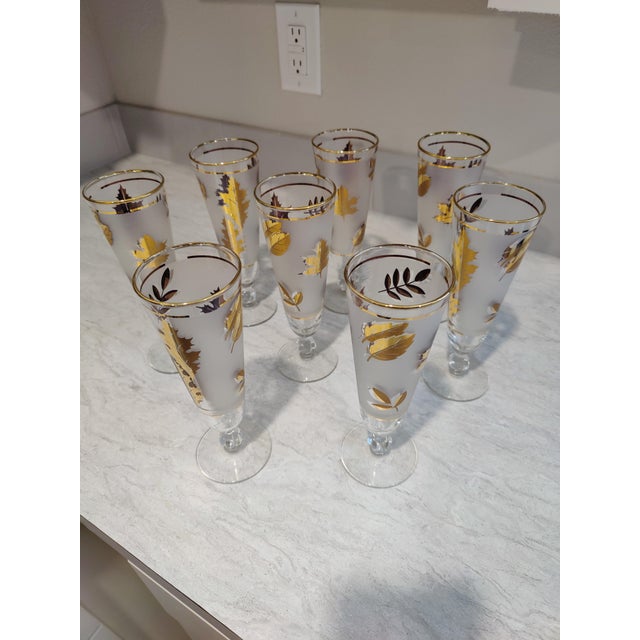 1950s Mid-Century Modern Libbey "Golden Foliage" Frosted Pilsner Glasses - Set of 8 For Sale - Image 5 of 5