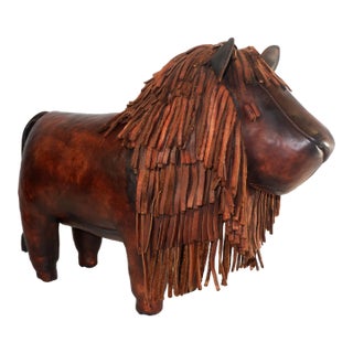 Handmade Leather Lion Footstool For Sale