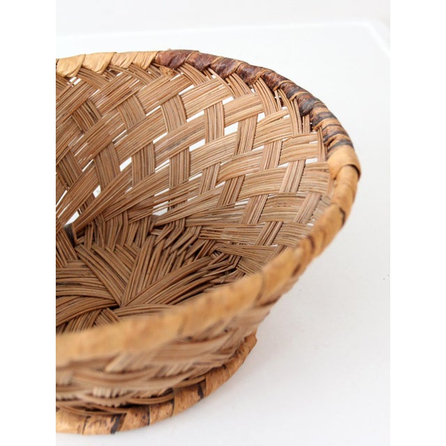Wood Vintage Handwoven Round Basket For Sale - Image 7 of 9