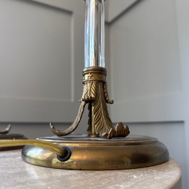 John-Richard 1980s John Richard Pillar Lamps Features Detailed Brass Palm Frond Accents and a Leaded Crystal Column - a Pair For Sale - Image 4 of 12