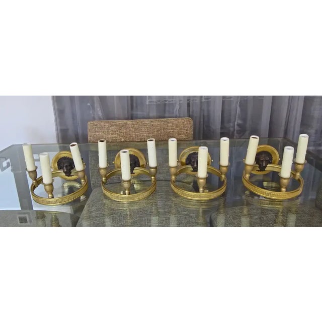 Metal 1950s Maison Bagues Style French 3 Light Lion Wall Sconces - Set of 4 For Sale - Image 7 of 13