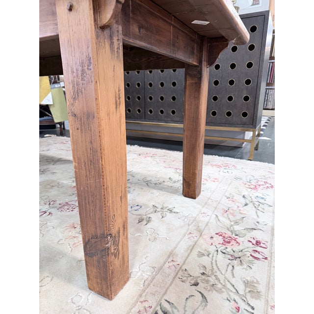 Wood Antique Primitive Pine Farmhouse Harvest Dining Table For Sale - Image 7 of 8