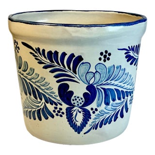 Early 1900s Antique Boho Chic Rustic European Faience Delft Crock Vessel. For Sale