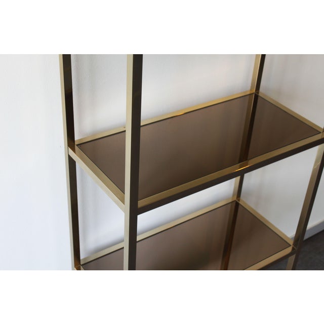 Gold Hollywood Regency Style Smoked and Mirrored Glass Shelf, 1970s For Sale - Image 8 of 9