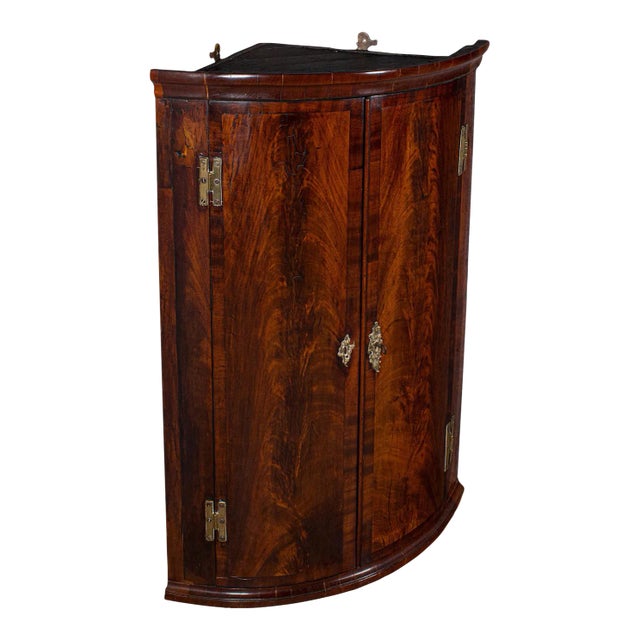 1780's Antique Bow Front Corner Cabinet For Sale