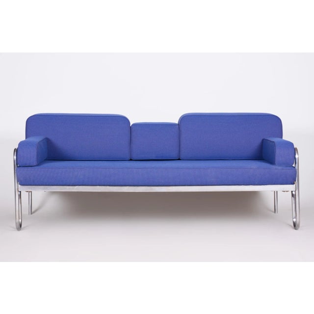 Bauhaus Bauhaus Blue Chrome Sofa, Czechia, 1930s For Sale - Image 3 of 11