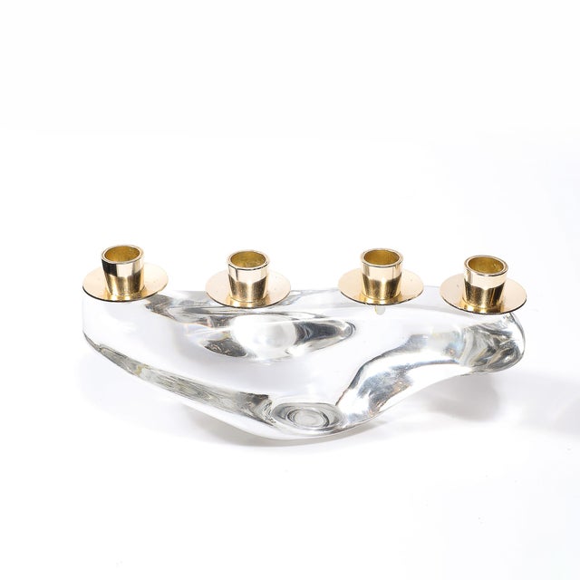 Metal Mid-Century Amorphic Candelabra in Crystal and Brass Signed Schneider For Sale - Image 7 of 11