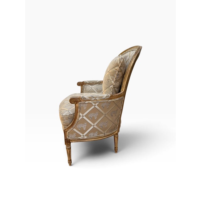 Wesley Hall Furniture Wesley Hall Louis XVI Style Upholstered Bergère Chair For Sale - Image 4 of 14