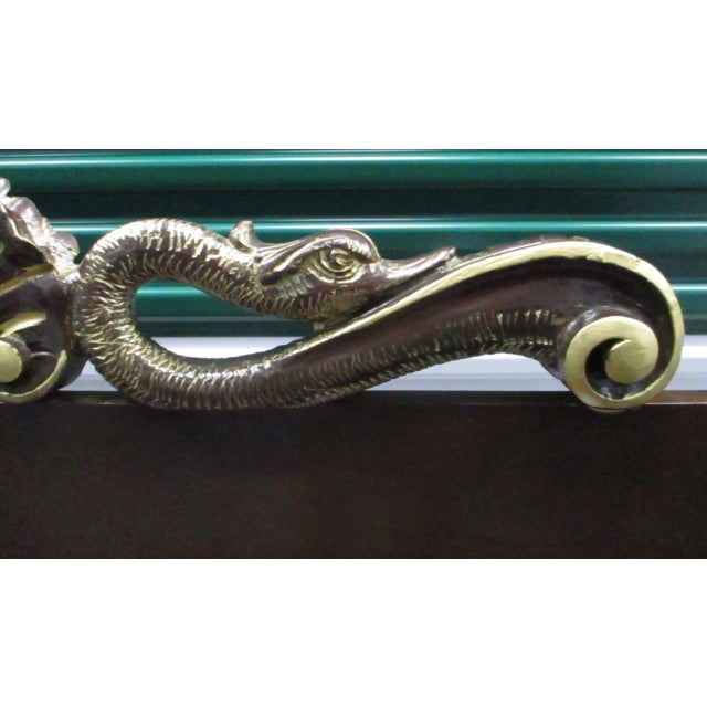 1950s Three Seater Carved Wooden Bench Black and Gold With Italian Dolphins and Shell Design For Sale In Miami - Image 6 of 11