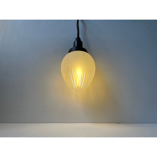 Metal Scandinavian Art Deco Drop Shaped Pendant Lamp in Opaque Glass, 1930s For Sale - Image 7 of 10