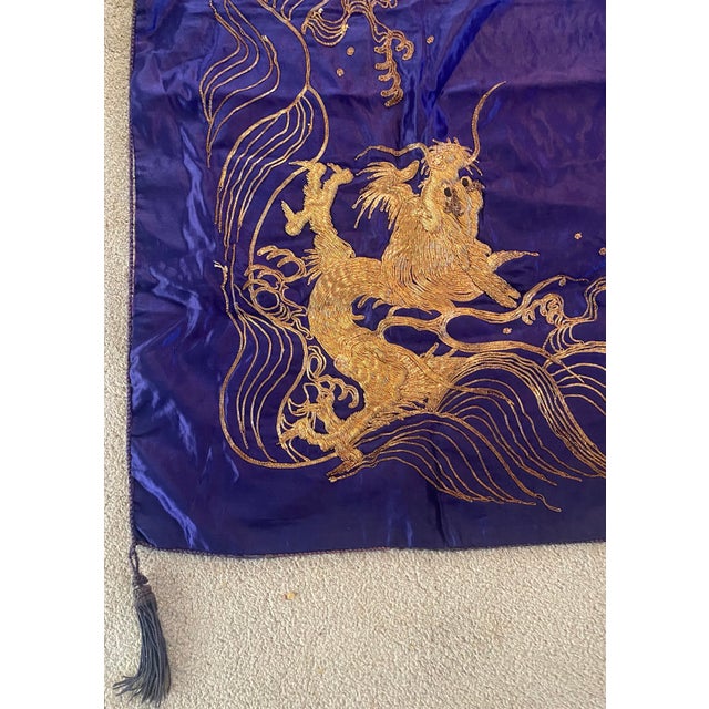 Purple Antique Chinese Purple Silk Gold Dragons Tablecloth For Sale - Image 8 of 12