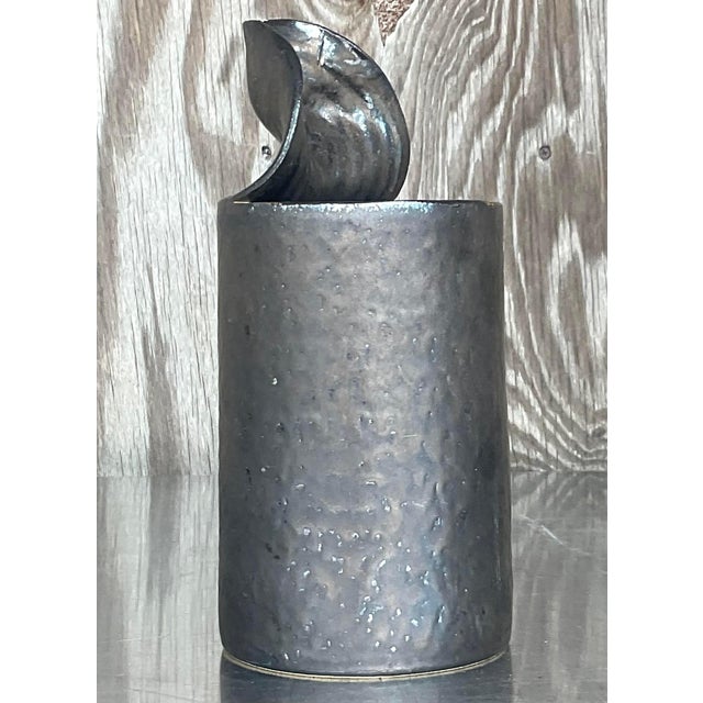 Late 20th Century Late 20th Century Vintage Boho Studio Pottery Open Can Vase For Sale - Image 5 of 7