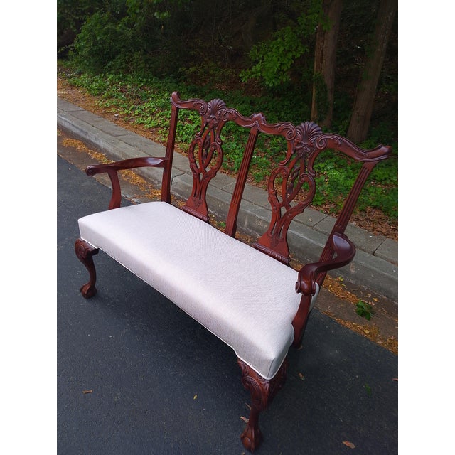 1990s 1990s Hickory Chair Attributed Mount Vernon Settee - Newly Upholstered For Sale - Image 5 of 6