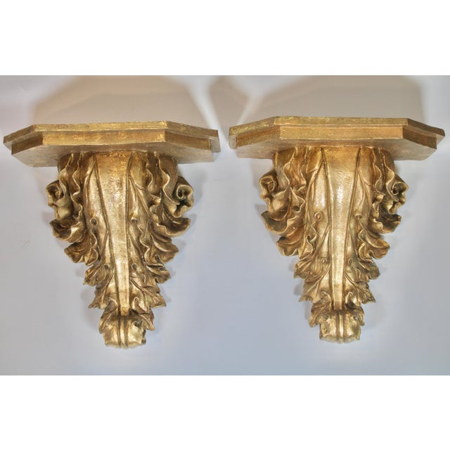 Large Golden Gilt Resin Acanthus Leaf Wall Shelves For Sale - Image 9 of 9