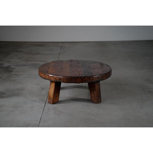 Rustic Rustic Round Dark Oak Coffee Table, Netherlands, 1960s For Sale - Image 3 of 11