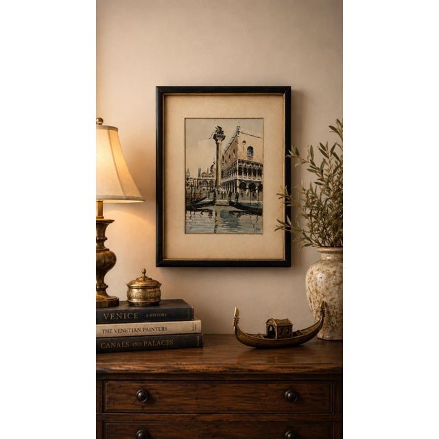 Mid-Century Signed Original Watercolor of Venice Piazza San Marco For Sale - Image 4 of 4