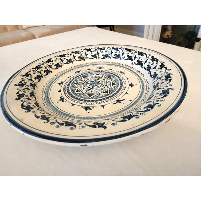 Mid 20th Century Mid 20th Century Kilix Ceramiche Italian Blue & White Majolica Wall Hanging Plate For Sale - Image 5 of 10