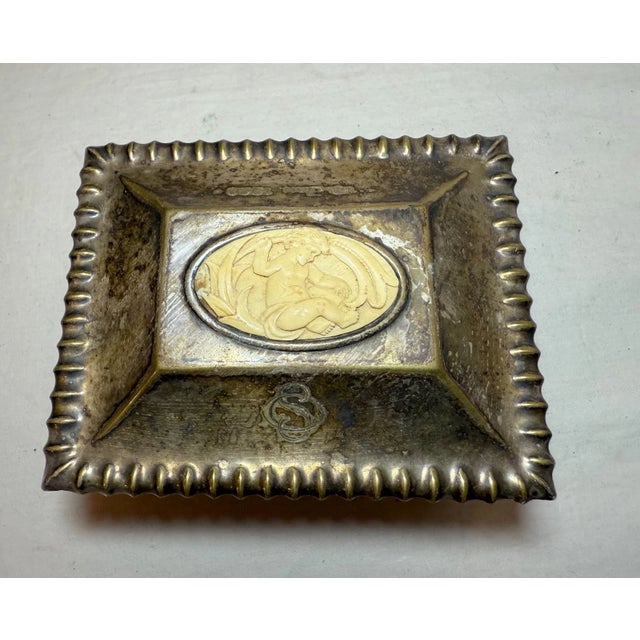 WMF Württembergische Metallwarenfabrik Antique 1928 WMF Silverplate Carved Wood Lined Cigarette Dresser Box For Sale - Image 4 of 15