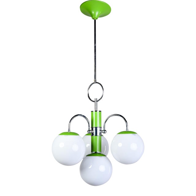 Italian Mid Century Four Light Apple Green and Chrome Fixture For Sale