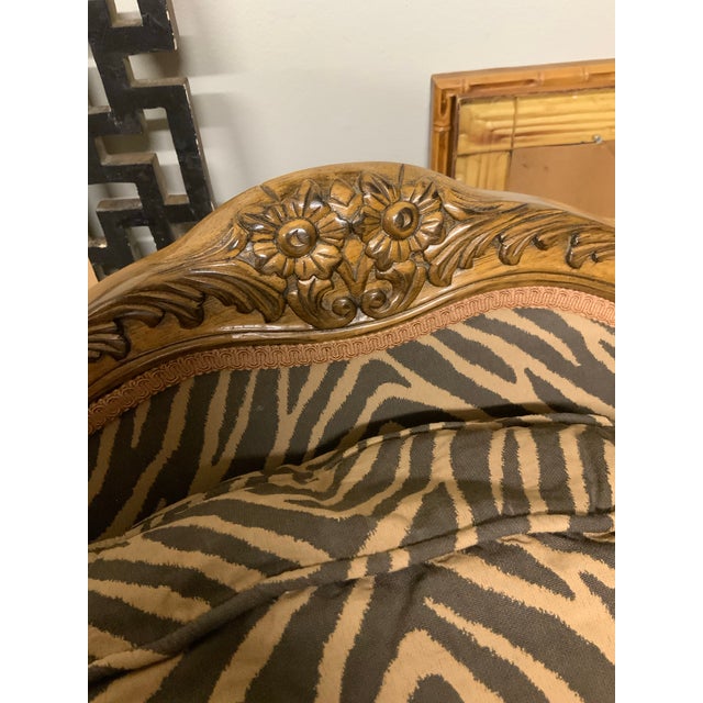 Wood Large Vintage French Bergere Armchair in Zebra Print – Palm Beach Regency, Ralph Lauren or Grandmillennial Statement Piece! See Pics! For Sale - Image 7 of 12