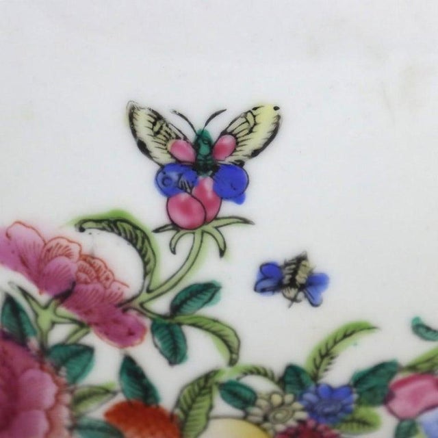 1930s Oversized Chinese Rose Medallion Punch Bowl Flower Garden & Butterflies C1930 For Sale - Image 5 of 15