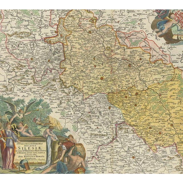 Antique Map of Silesia, Southwest Poland and City View of Wroclaw, 1720s For Sale - Image 3 of 7