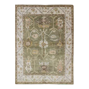 Green Colored Oushak Rug With All Over Design
