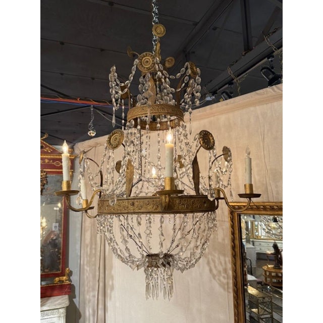 Italian Gilt Tole Basket Chandelier For Sale - Image 4 of 6