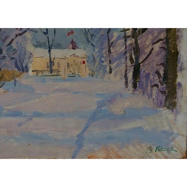 Winter Landscape Painting, Original Soviet Impressionism, Kozik (1965) 50-70 For Sale - Image 6 of 6