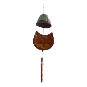 1970s Hand Painted Art Pottery Cat Wind Chime