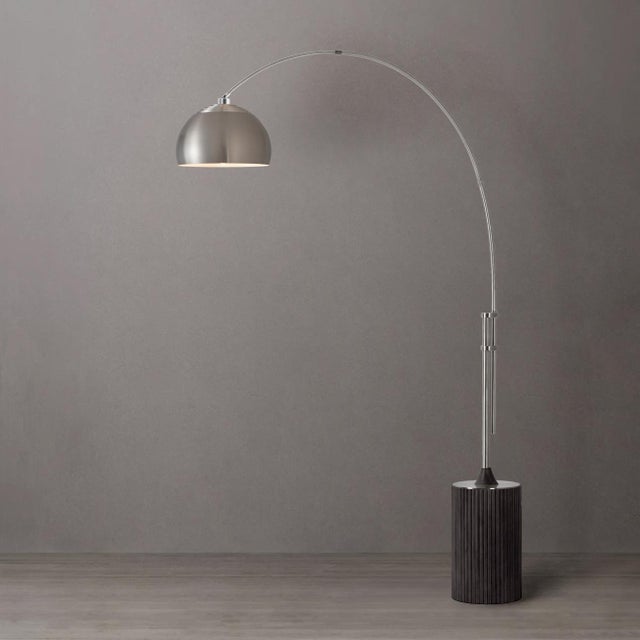Mid-Century Modern 1980s Half Dome Adjustable Satin Nickel Floor Lamp - 92" Mid Century Modern, Black Oak Base, Dimmable For Sale - Image 3 of 7