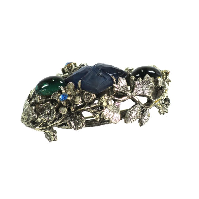 Vintage Sapphire Crystal Floral Brooch 1940s For Sale In Orlando - Image 6 of 7