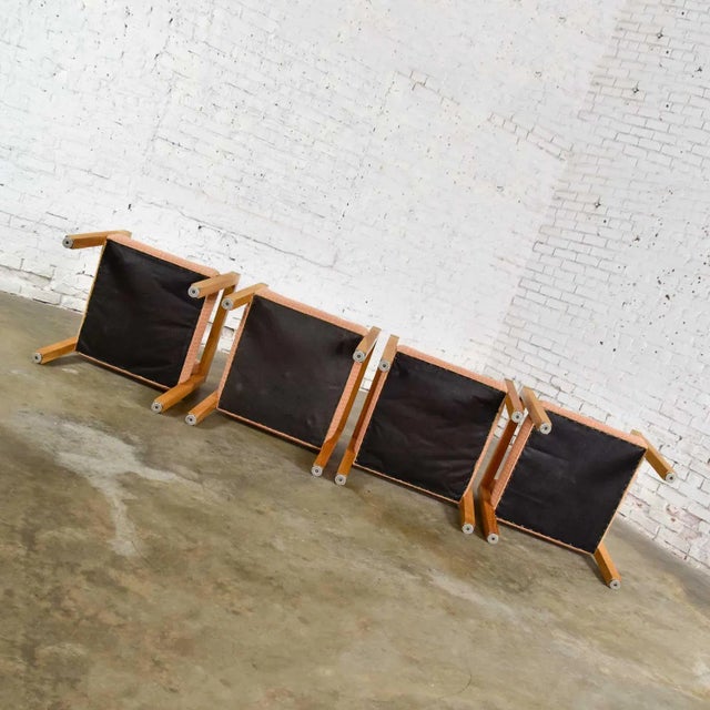 Modern Armchairs Square Frame Oak With Original Blush Textured Fabric, Set of Four For Sale - Image 4 of 13