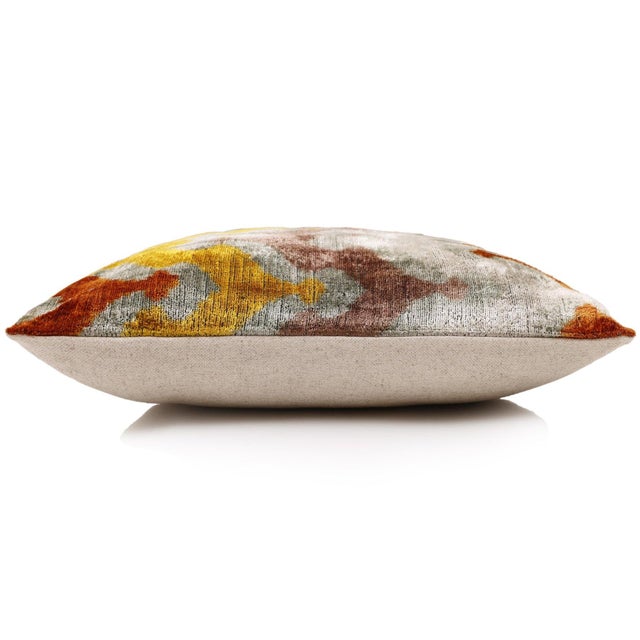 Luxury Handmade Silk Velvet Ikat Pillow 20x20 Inch Organic Vegetable Dyed For Sale - Image 4 of 8