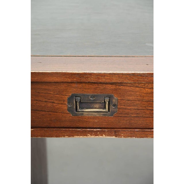 Wooden English Desk with Brass Elements and Green Leather Top For Sale - Image 11 of 14