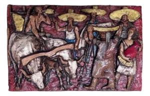 Italian Glazed Ceramic Wall Art Relief with Farmers in the Filed Scene, Gradara, Italy, 1968