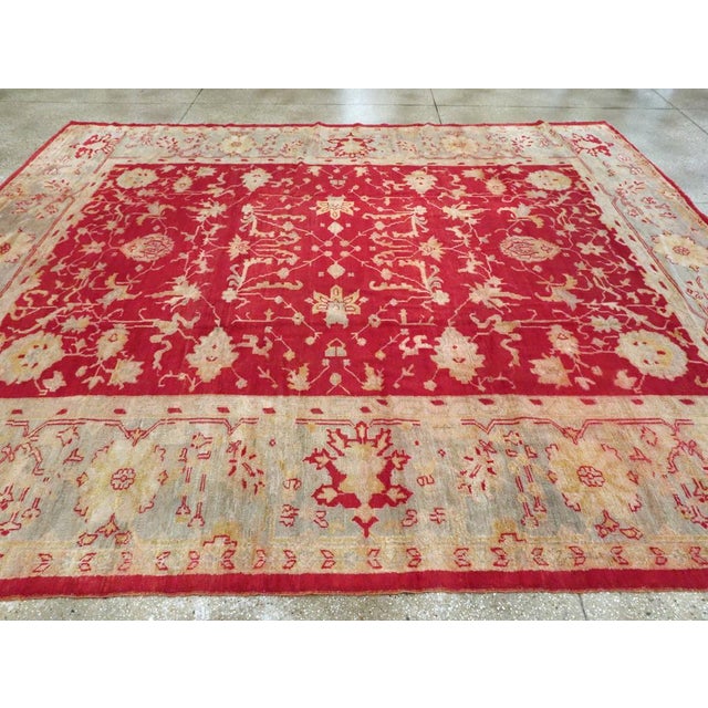 Textile Galerie Shabab Collection Early 20th Century Handmade Turkish Oushak Room Size Carpet in Red and Grey For Sale - Image 7 of 10