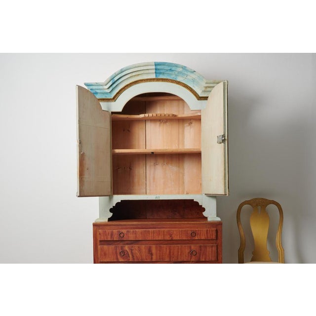 Wood Antique Northern Swedish Tall Pine Rococo Country Cabinet For Sale - Image 7 of 18