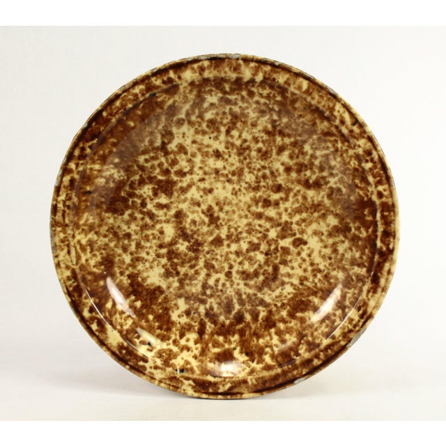 19th Century Pair of Rockingham Glaze Spatterware Yellowware Pottery Plates For Sale - Image 11 of 17