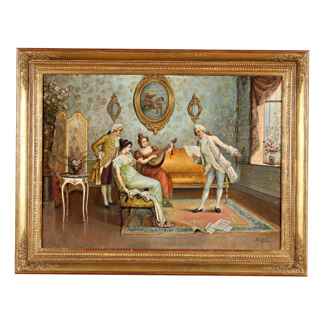 Frederick Lenditz, Rococo Interior, Oil on Canvas, 1900, Framed For Sale