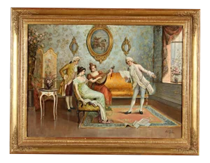 Frederick Lenditz, Rococo Interior, Oil on Canvas, 1900, Framed