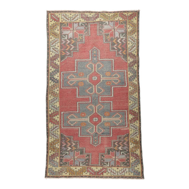 Vintage Central Anatolian Tribal Rug With Cross Medallion Motif - 3' 11' X 9' For Sale
