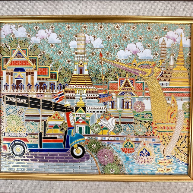 Thai Benjarong Porcelain Picture in Frame For Sale - Image 12 of 13
