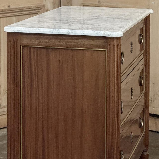 Antique French Louis XVI Mahogany Commode With Carrara Marble For Sale - Image 11 of 17